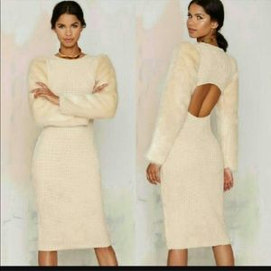 FAUX FUR SLEEVED DRESS -REHAB